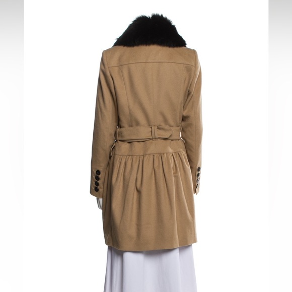 BURBERRY Camel Virgin Wool Cashmere Double Breasted Coat Fox Fur Collar - Picture 9 of 14